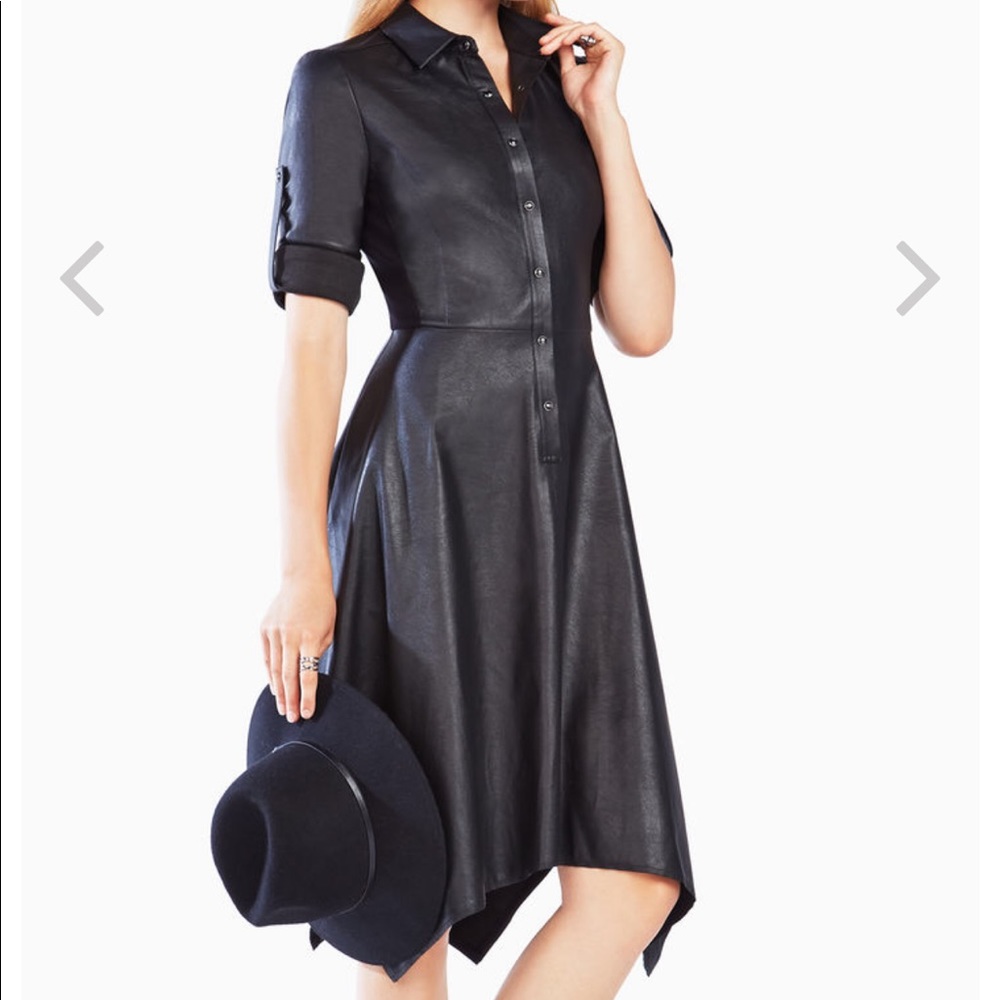 BCBG Beatryce Faux-Leather Dress Olive Green